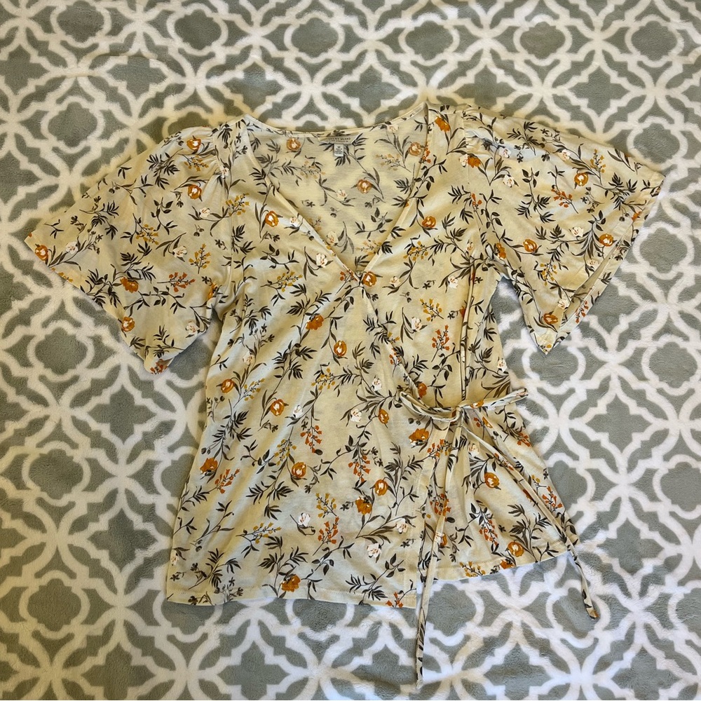Lucky Brand Floral Wrap Blouse Top